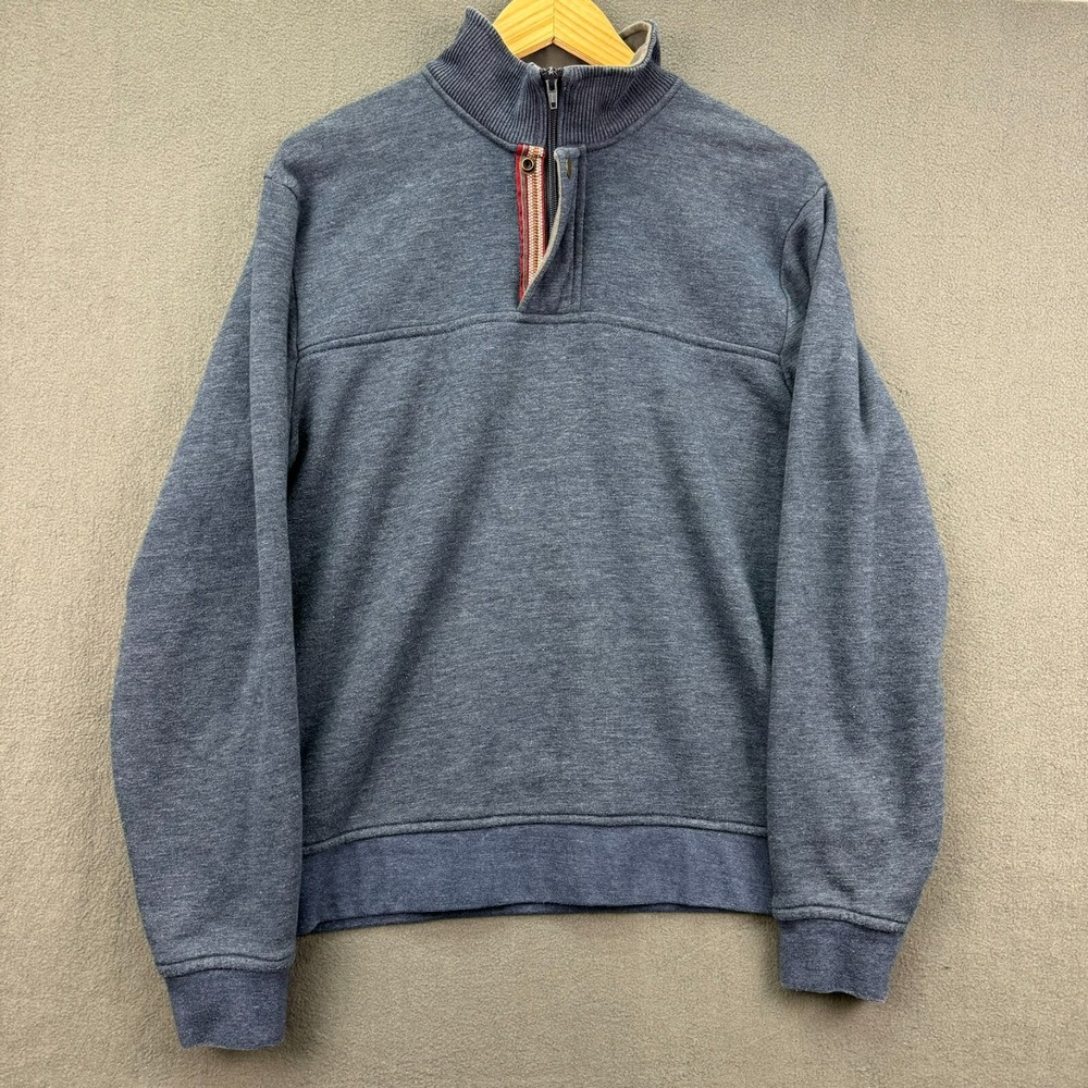 Orvis Pullover Mens Medium Blue 1/4 Zip Signature Sweatshirt Long Sleeve Thick